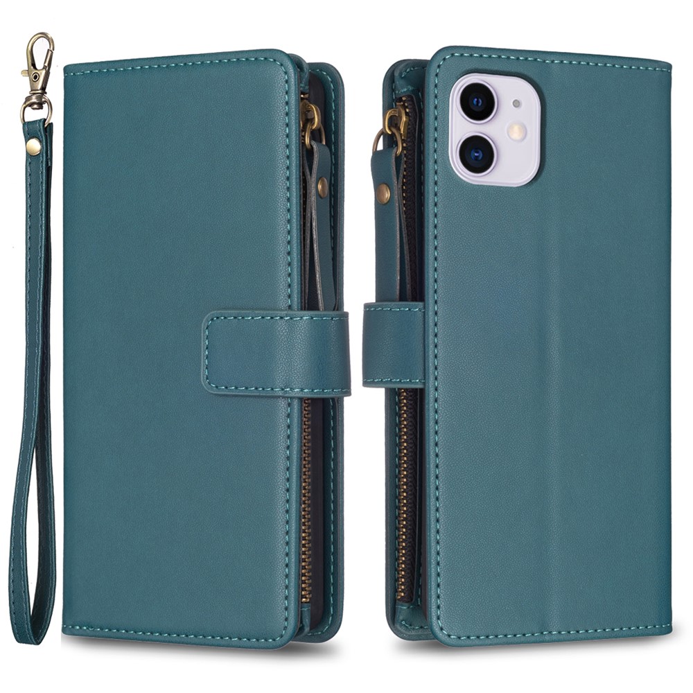 BF Style-19 Zipper Pocket Phone Case for iPhone 11 , PU Leather Stand Wallet Phone Cover - Green