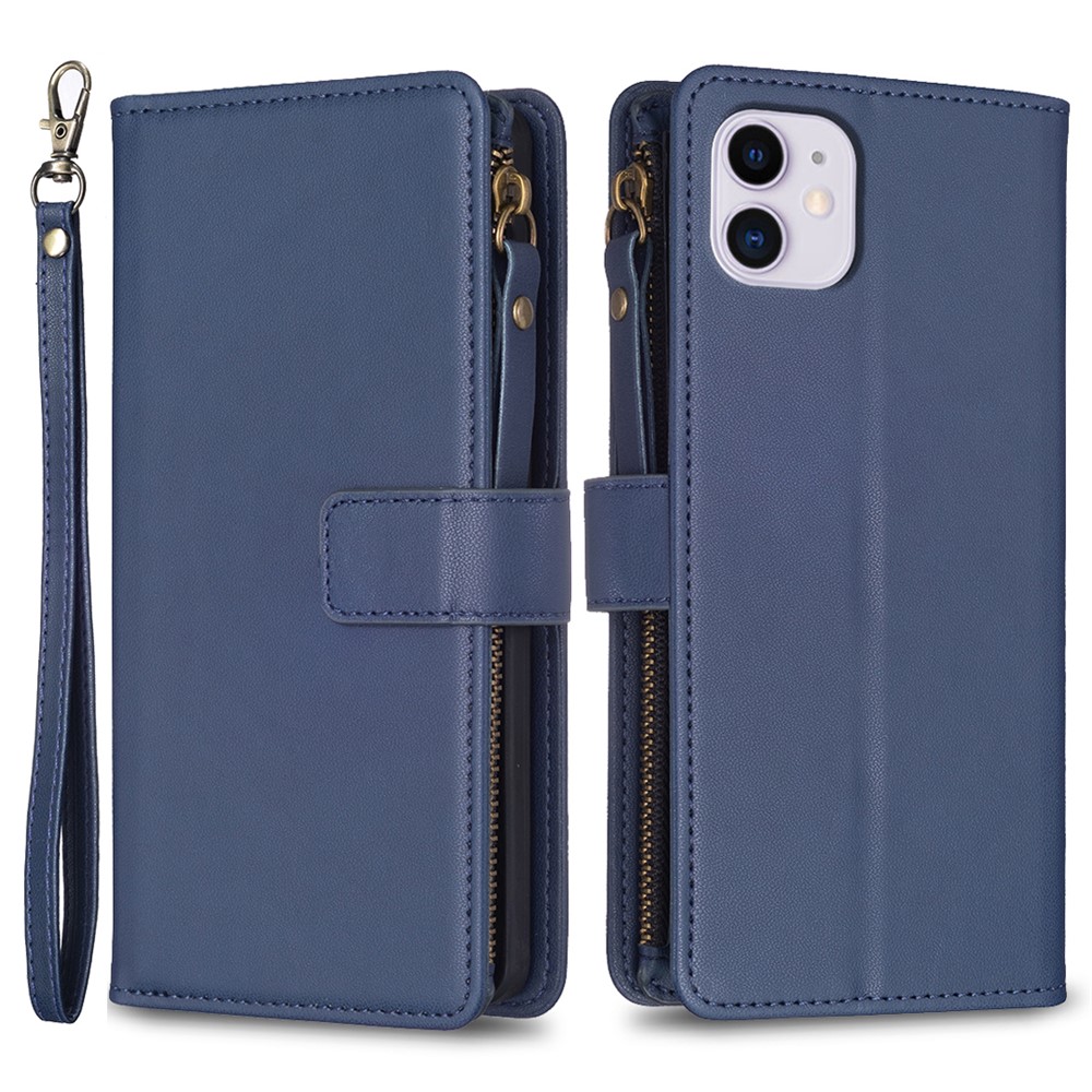 BF Style-19 Zipper Pocket Phone Case for iPhone 11 , PU Leather Stand Wallet Phone Cover - Blue