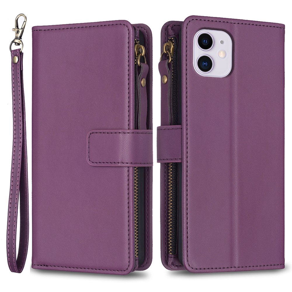 BF Style-19 Zipper Pocket Phone Case for iPhone 11 , PU Leather Stand Wallet Phone Cover - Dark Purple
