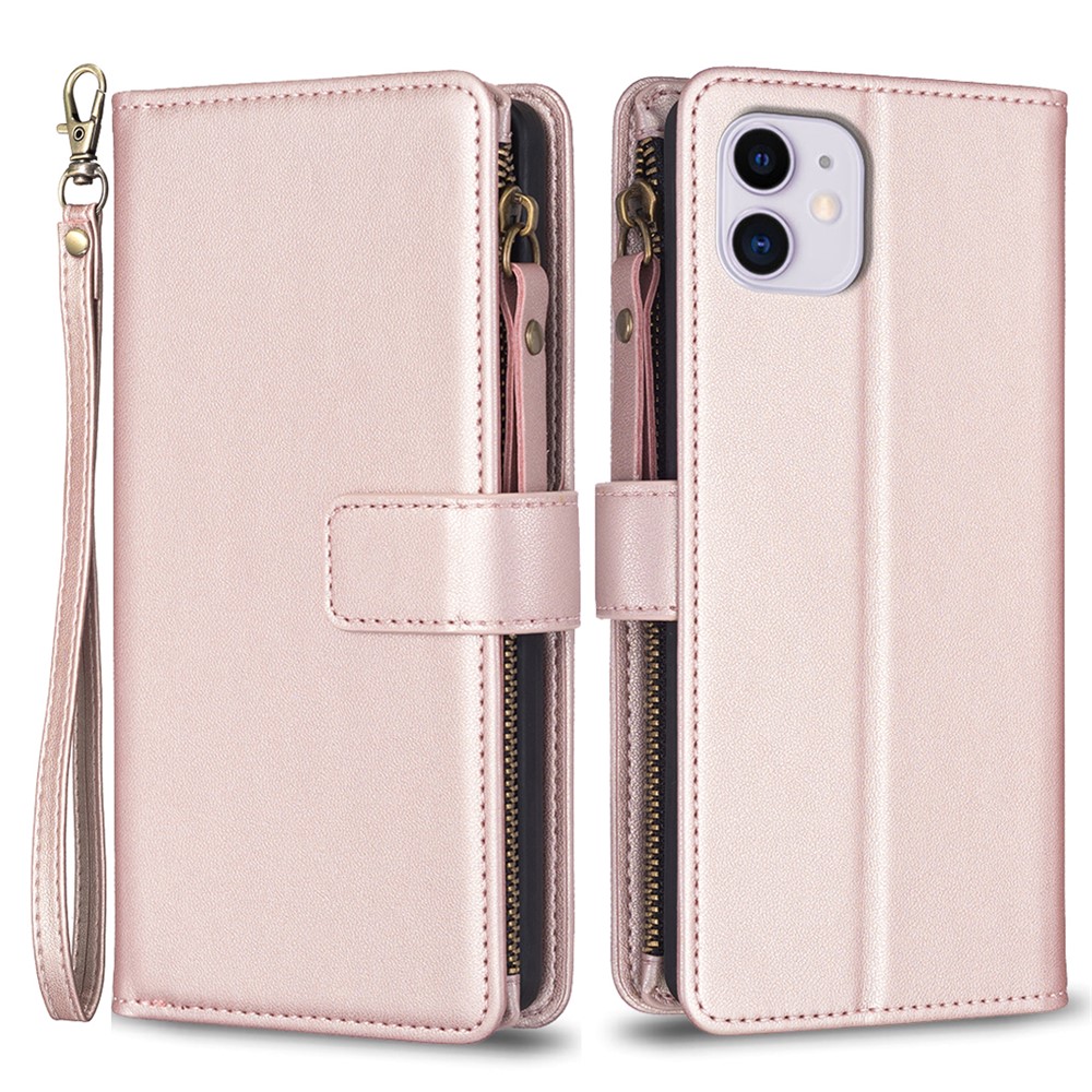 BF Style-19 Zipper Pocket Phone Case for iPhone 11 , PU Leather Stand Wallet Phone Cover - Rose Gold
