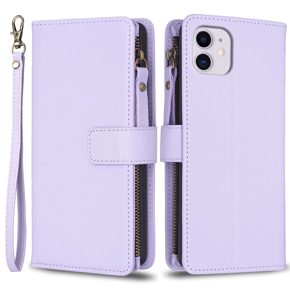 BF Style-19 Zipper Pocket Phone Case for iPhone 11 , PU Leather Stand Wallet Phone Cover - Purple
