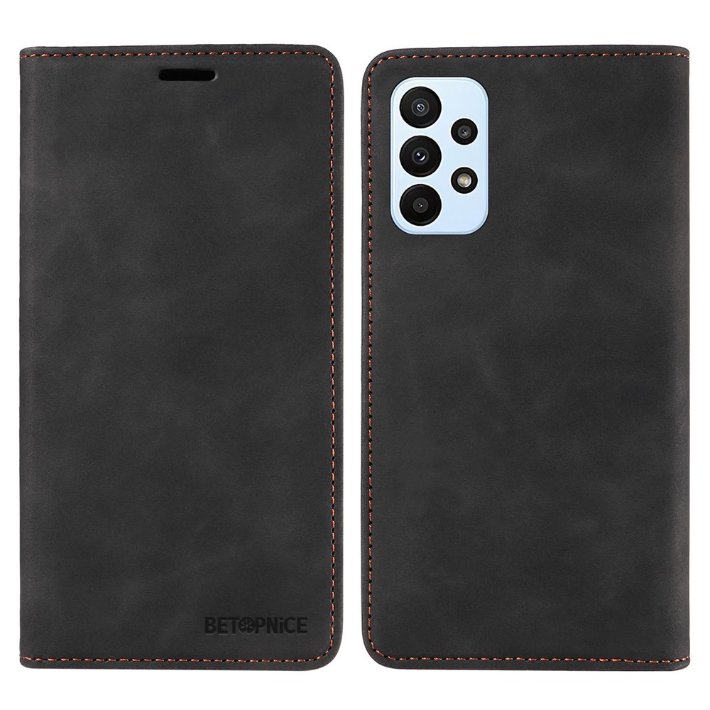 BETOPNICE 003 For Samsung Galaxy A73 5G Slim-Fit PU Leather Stand Cover RFID Blocking Wallet Phone Case - Black
