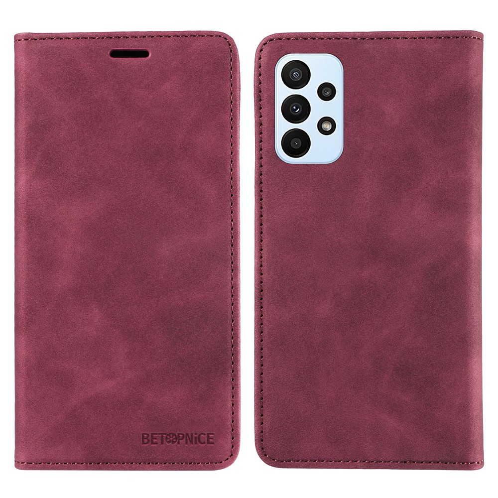 BETOPNICE 003 For Samsung Galaxy A73 5G Slim-Fit PU Leather Stand Cover RFID Blocking Wallet Phone Case - Red