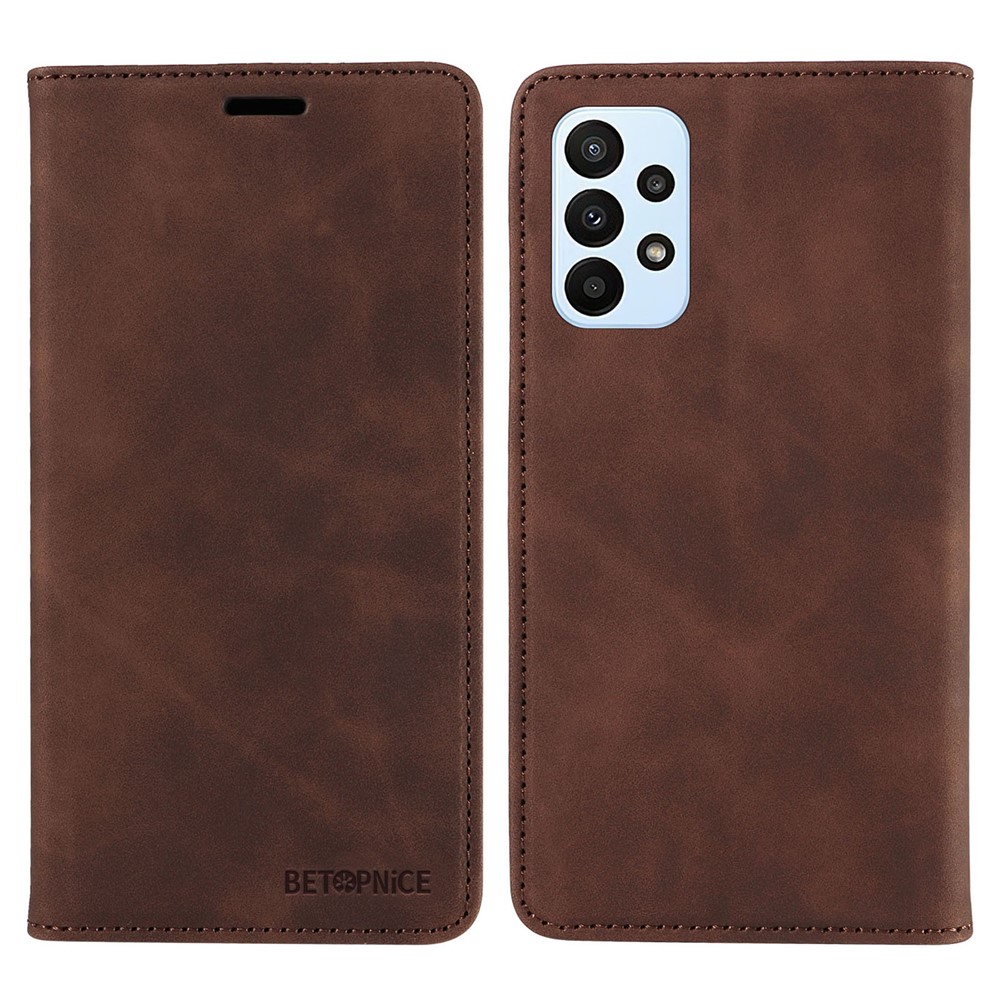 BETOPNICE 003 For Samsung Galaxy A73 5G Slim-Fit PU Leather Stand Cover RFID Blocking Wallet Phone Case - Brown