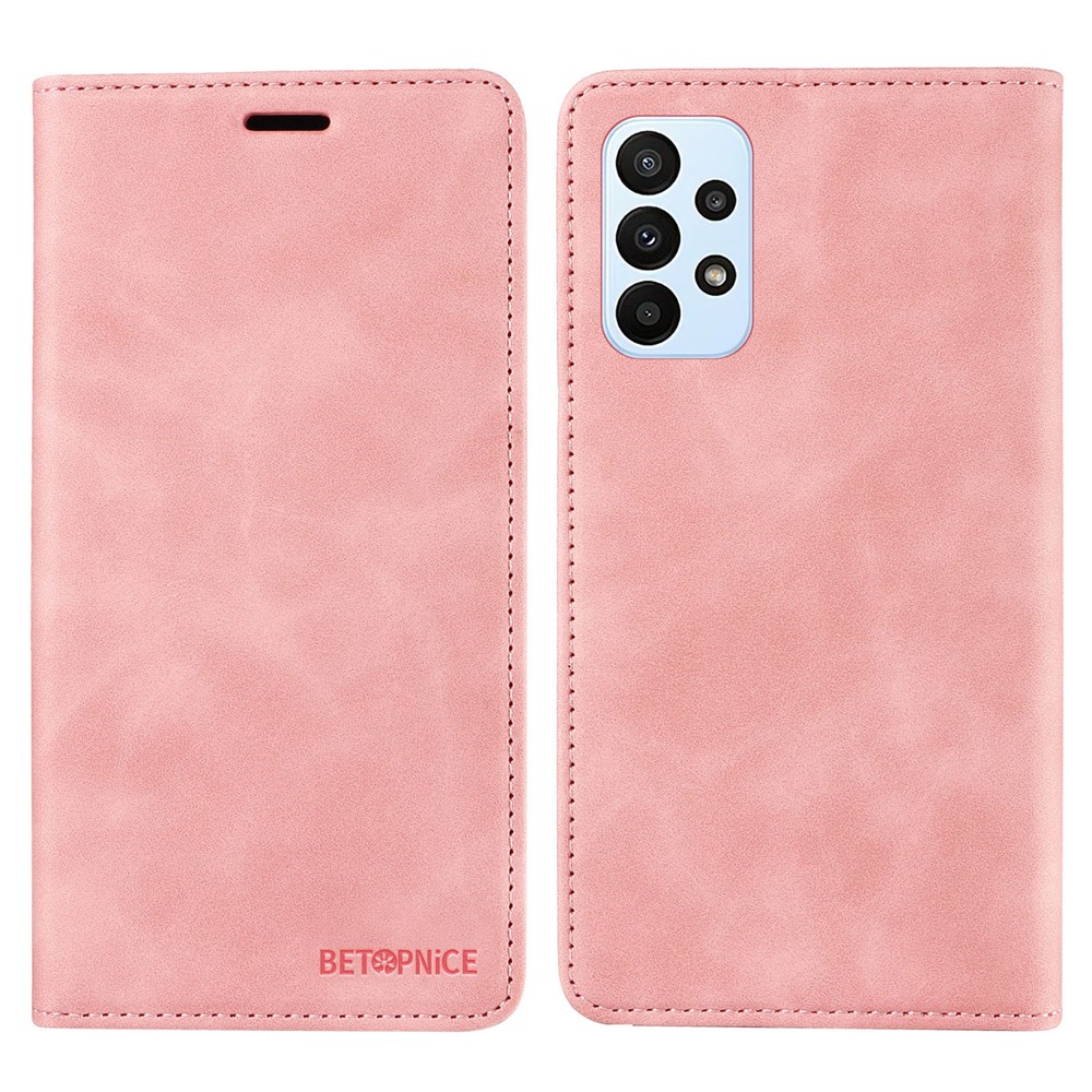 BETOPNICE 003 For Samsung Galaxy A73 5G Slim-Fit PU Leather Stand Cover RFID Blocking Wallet Phone Case - Pink