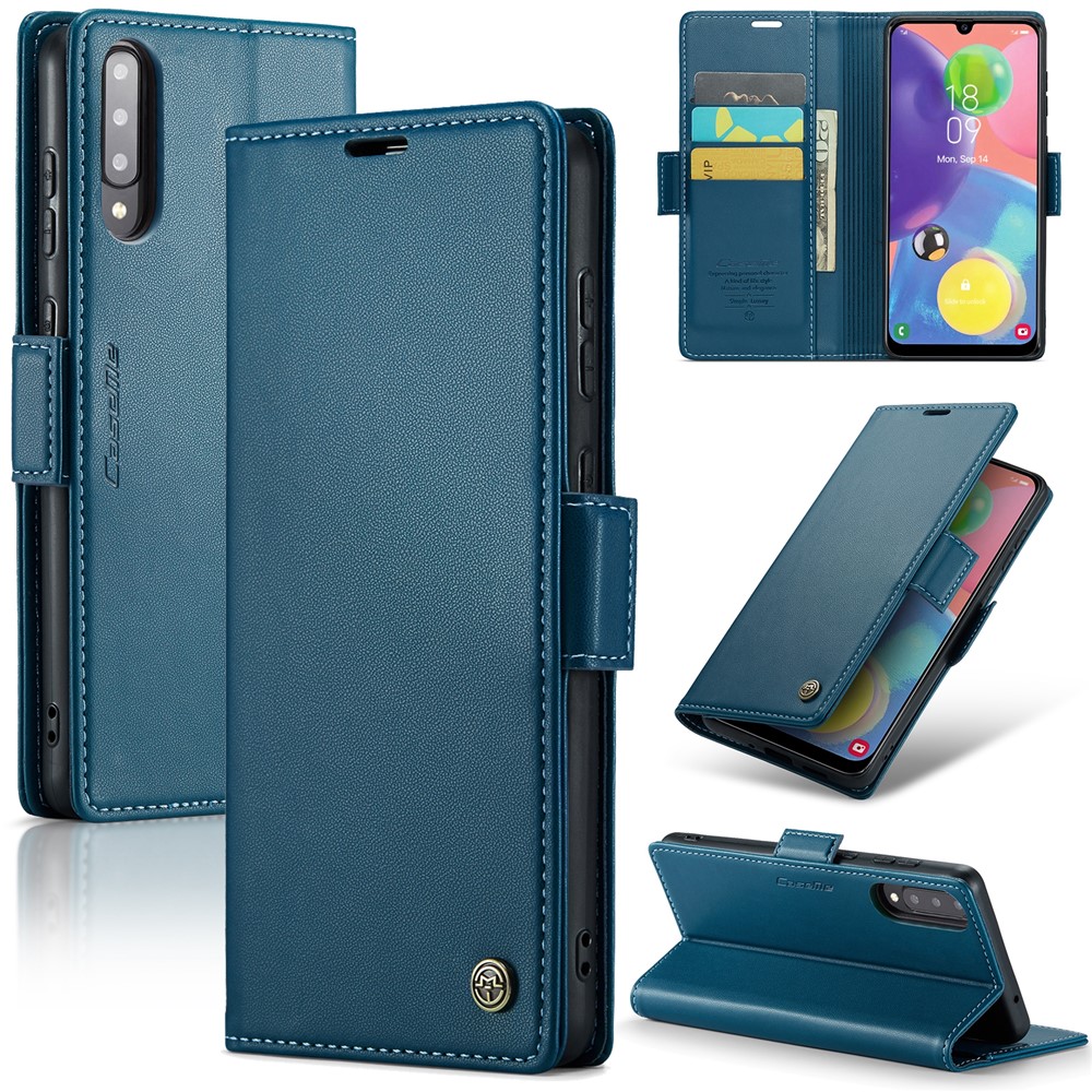 For Samsung Galaxy A70 / A70s Leather Case CASEME 023 RFID Blocking 3 Card Slot Mobile Cover - Blue