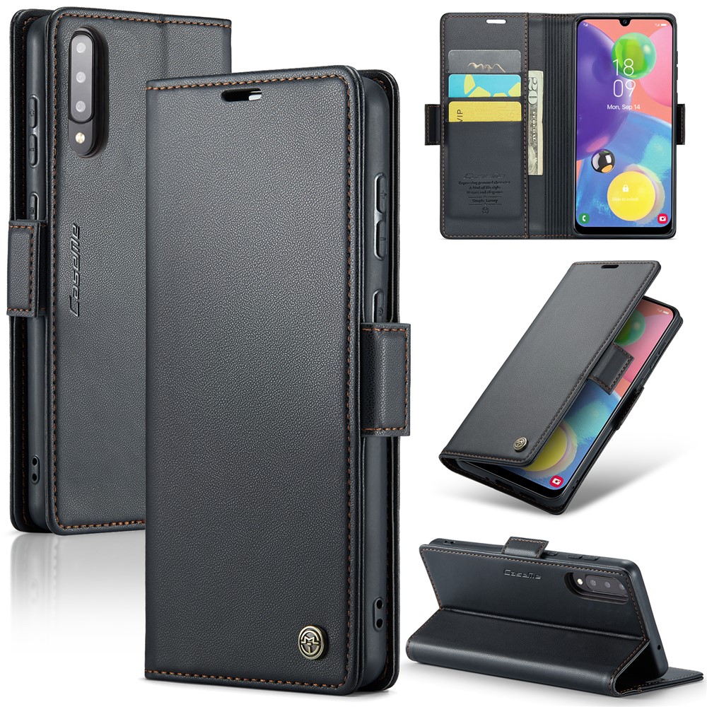 For Samsung Galaxy A70 / A70s Leather Case CASEME 023 RFID Blocking 3 Card Slot Mobile Cover - Black