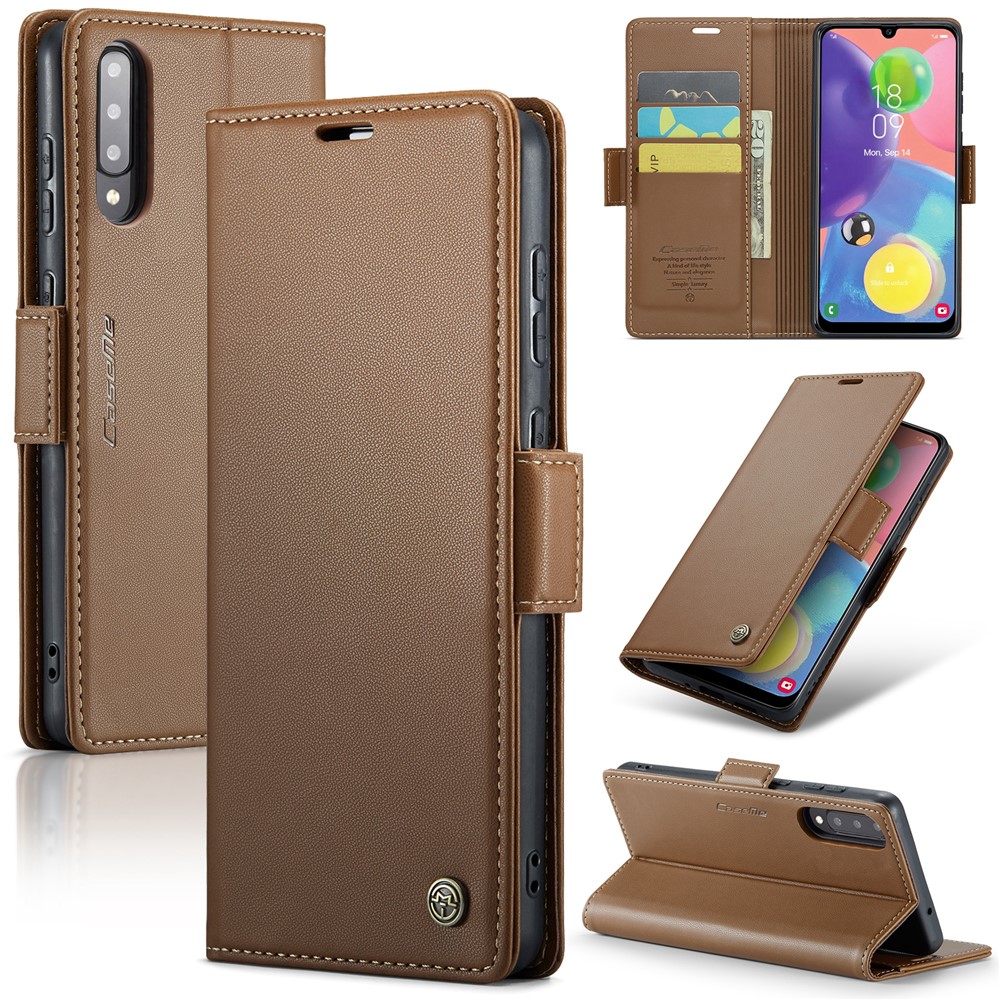 For Samsung Galaxy A70 / A70s Leather Case CASEME 023 RFID Blocking 3 Card Slot Mobile Cover - Brown