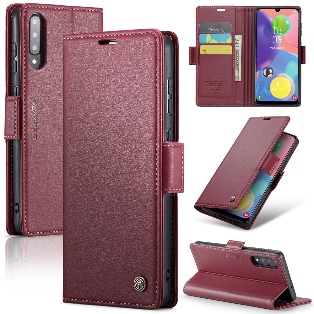 For Samsung Galaxy A70 / A70s Leather Case CASEME 023 RFID Blocking 3 Card Slot Mobile Cover - Red