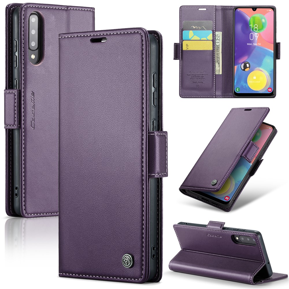 For Samsung Galaxy A70 / A70s Leather Case CASEME 023 RFID Blocking 3 Card Slot Mobile Cover - Purple