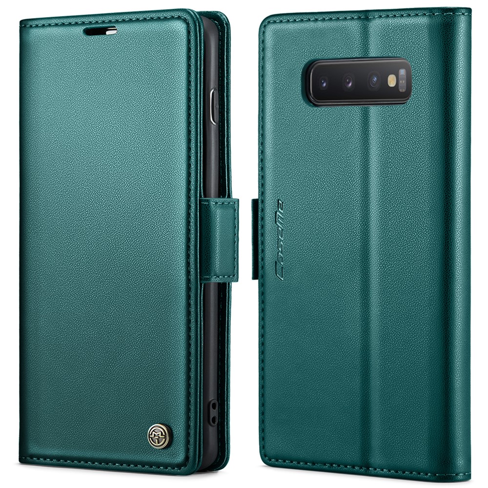 For Samsung Galaxy S10 Leather Case CASEME 023 RFID Blocking 3 Card Slot Mobile Cover - Green