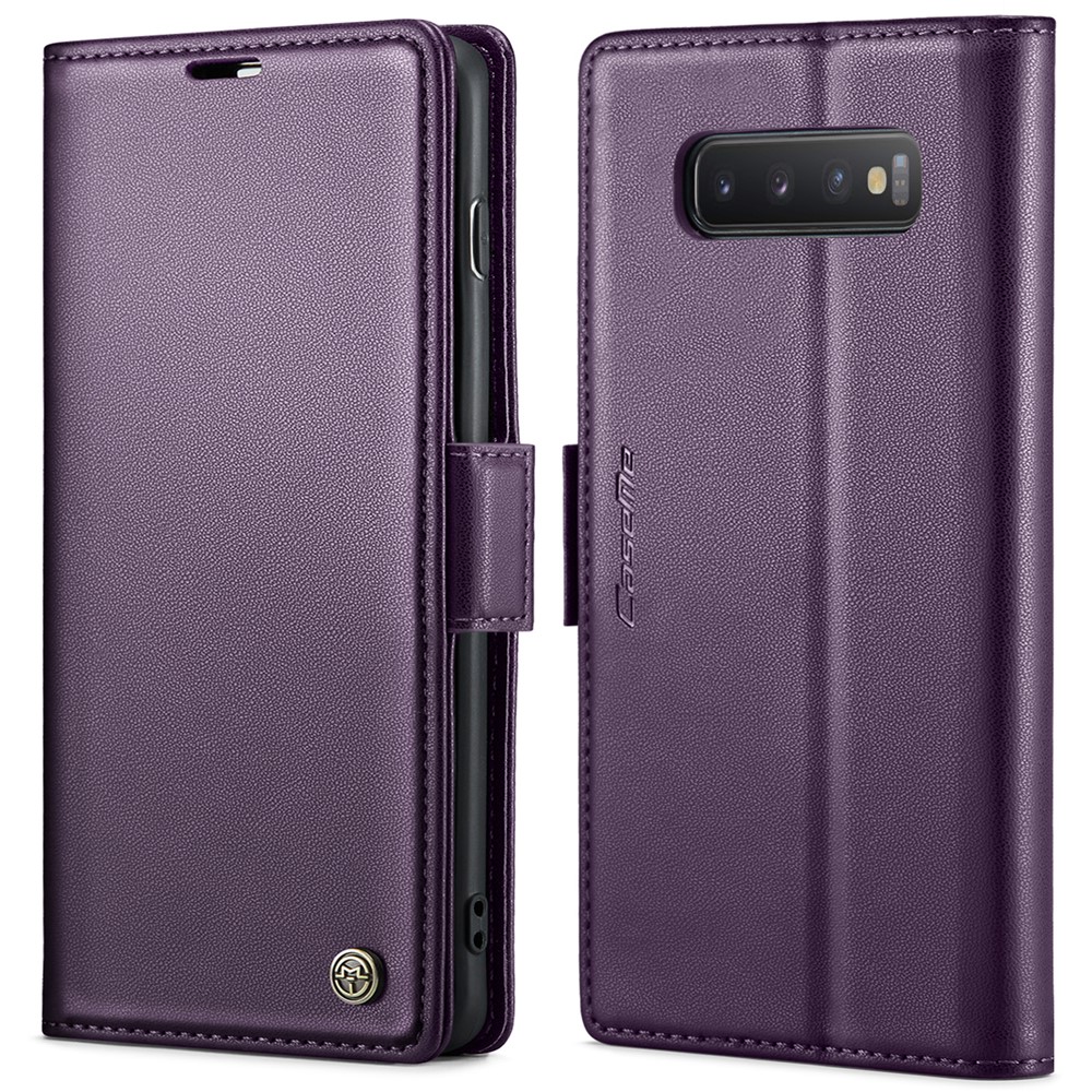 For Samsung Galaxy S10 Leather Case CASEME 023 RFID Blocking 3 Card Slot Mobile Cover - Purple