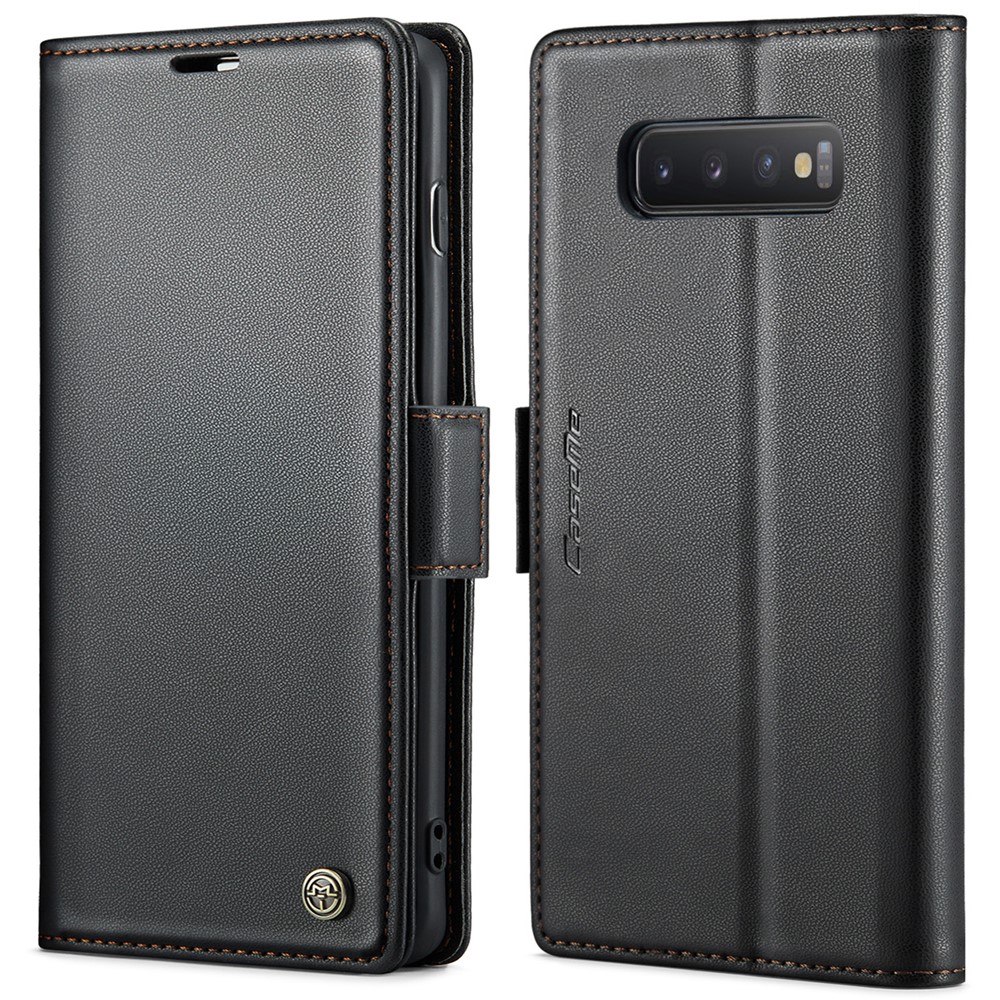 For Samsung Galaxy S10 Leather Case CASEME 023 RFID Blocking 3 Card Slot Mobile Cover - Black