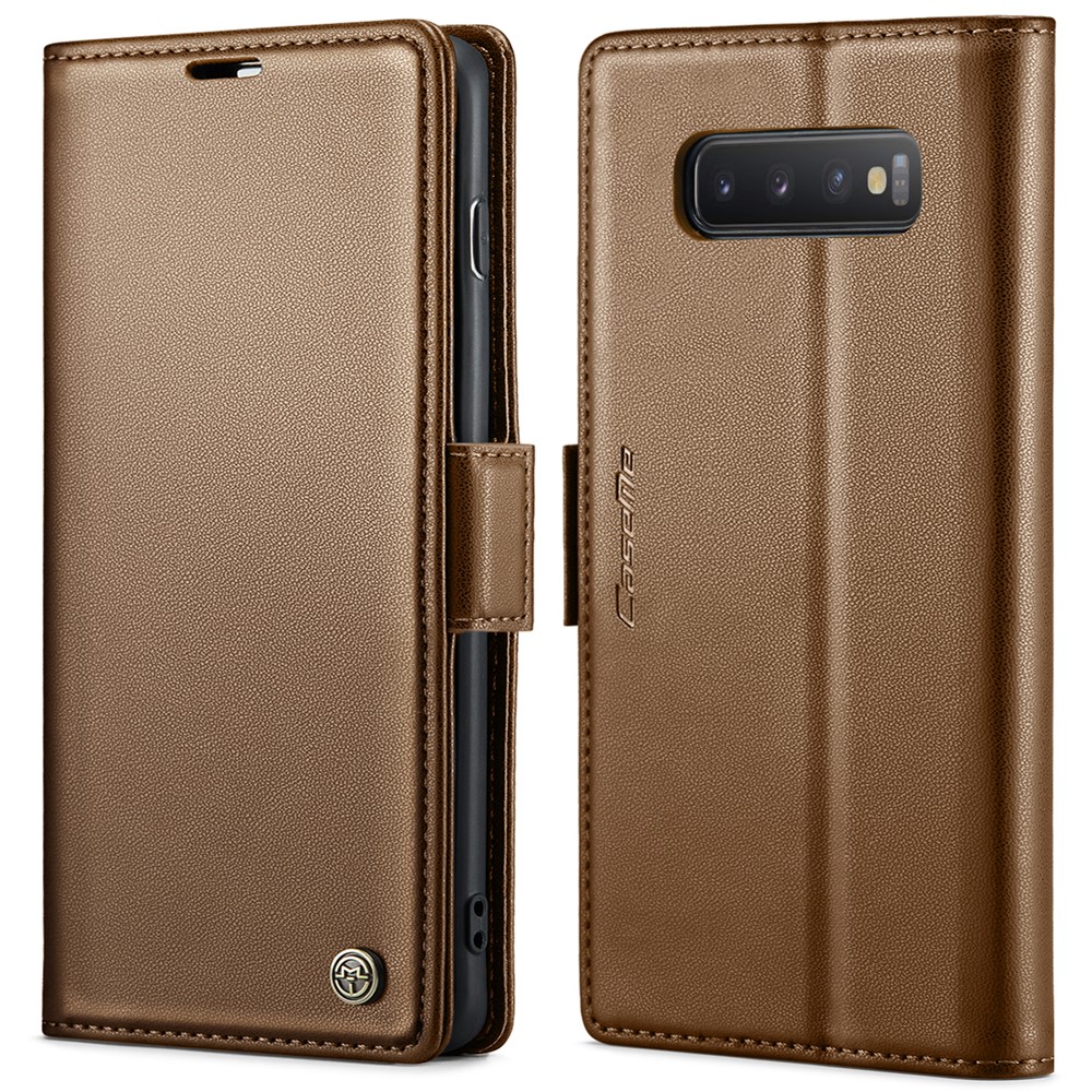 For Samsung Galaxy S10 Leather Case CASEME 023 RFID Blocking 3 Card Slot Mobile Cover - Brown