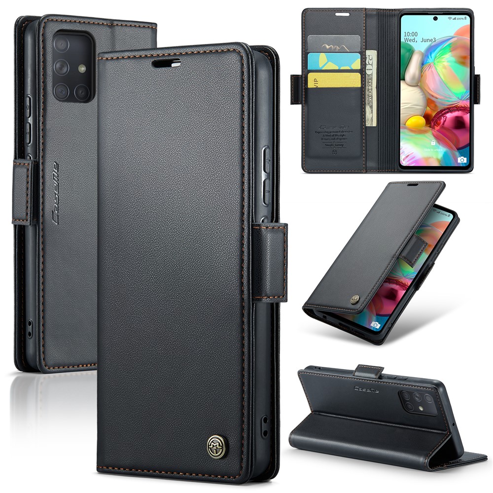 For Samsung Galaxy A71 4G SM-A715 Leather Case CASEME 023 RFID Blocking 3 Card Slot Mobile Cover - Black