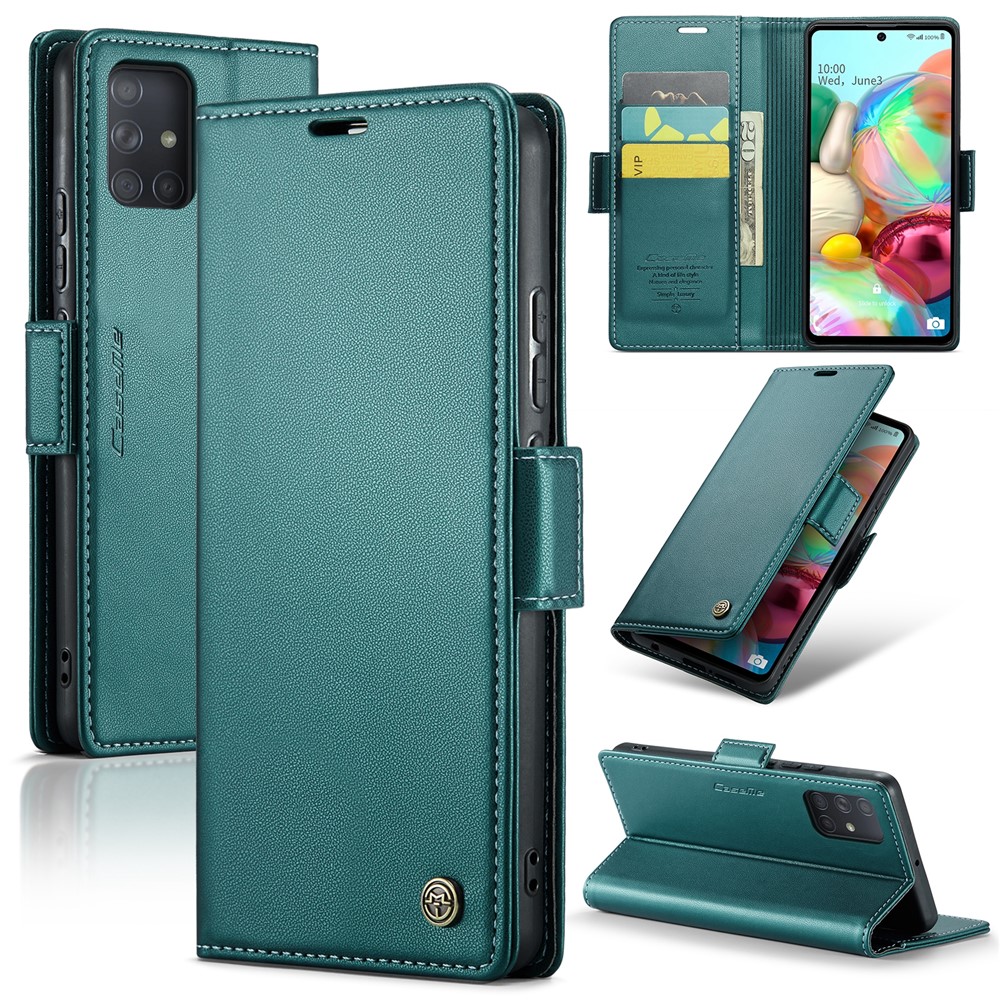 For Samsung Galaxy A71 4G SM-A715 Leather Case CASEME 023 RFID Blocking 3 Card Slot Mobile Cover - Green