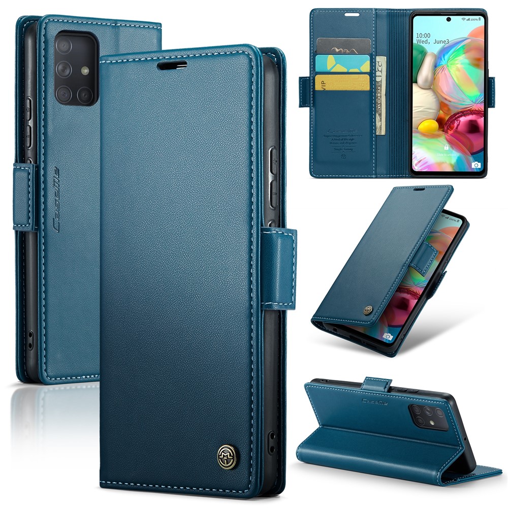 For Samsung Galaxy A71 4G SM-A715 Leather Case CASEME 023 RFID Blocking 3 Card Slot Mobile Cover - Blue
