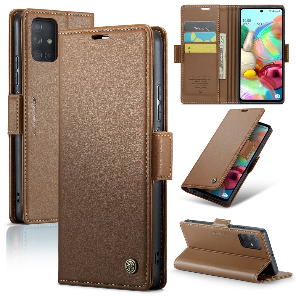 For Samsung Galaxy A71 4G SM-A715 Leather Case CASEME 023 RFID Blocking 3 Card Slot Mobile Cover - Brown