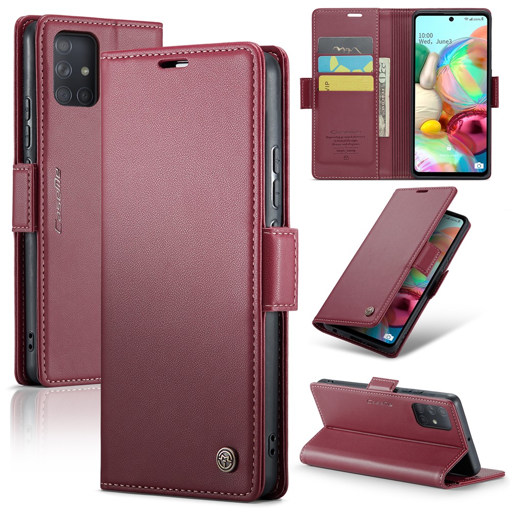 For Samsung Galaxy A71 4G SM-A715 Leather Case CASEME 023 RFID Blocking 3 Card Slot Mobile Cover - Red