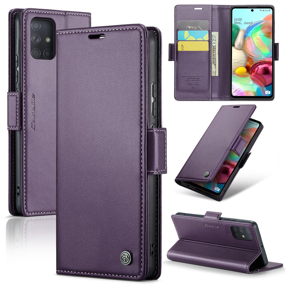 For Samsung Galaxy A71 4G SM-A715 Leather Case CASEME 023 RFID Blocking 3 Card Slot Mobile Cover - Purple