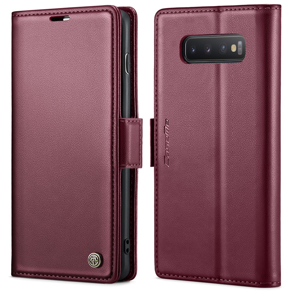 For Samsung Galaxy S10 Plus Leather Case CASEME 023 RFID Blocking 3 Card Slot Mobile Cover - Red