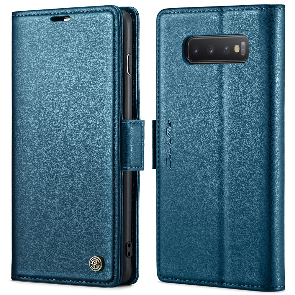 For Samsung Galaxy S10 Plus Leather Case CASEME 023 RFID Blocking 3 Card Slot Mobile Cover - Blue