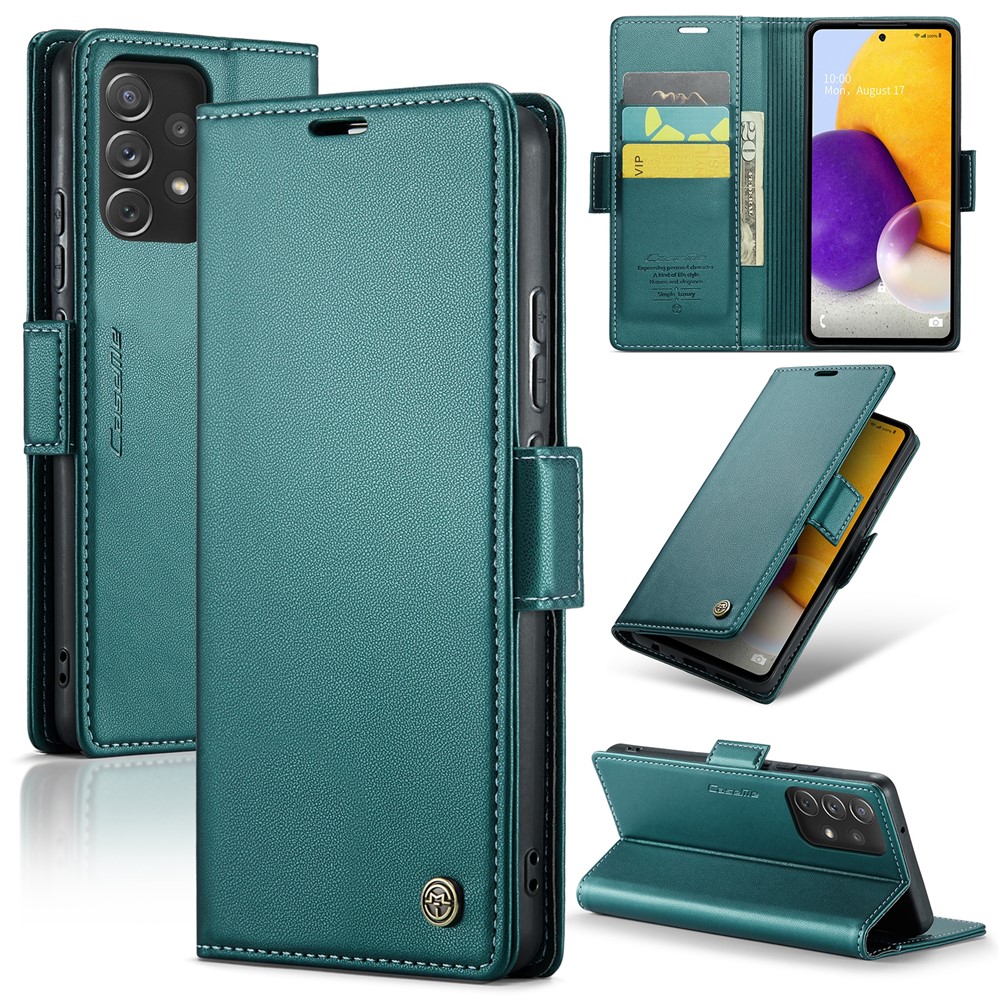 For Samsung Galaxy A72 4G / 5G Leather Case CASEME 023 RFID Blocking 3 Card Slot Mobile Cover - Green