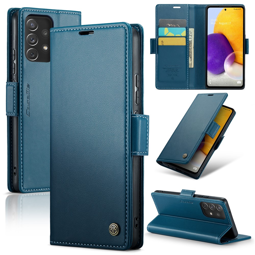 For Samsung Galaxy A72 4G / 5G Leather Case CASEME 023 RFID Blocking 3 Card Slot Mobile Cover - Blue
