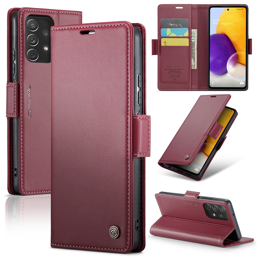 For Samsung Galaxy A72 4G / 5G Leather Case CASEME 023 RFID Blocking 3 Card Slot Mobile Cover - Red