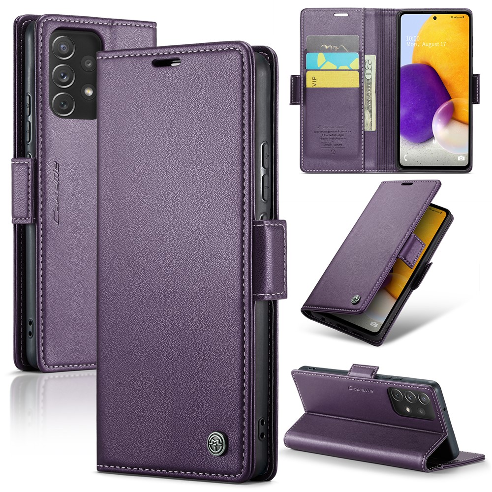 For Samsung Galaxy A72 4G / 5G Leather Case CASEME 023 RFID Blocking 3 Card Slot Mobile Cover - Purple
