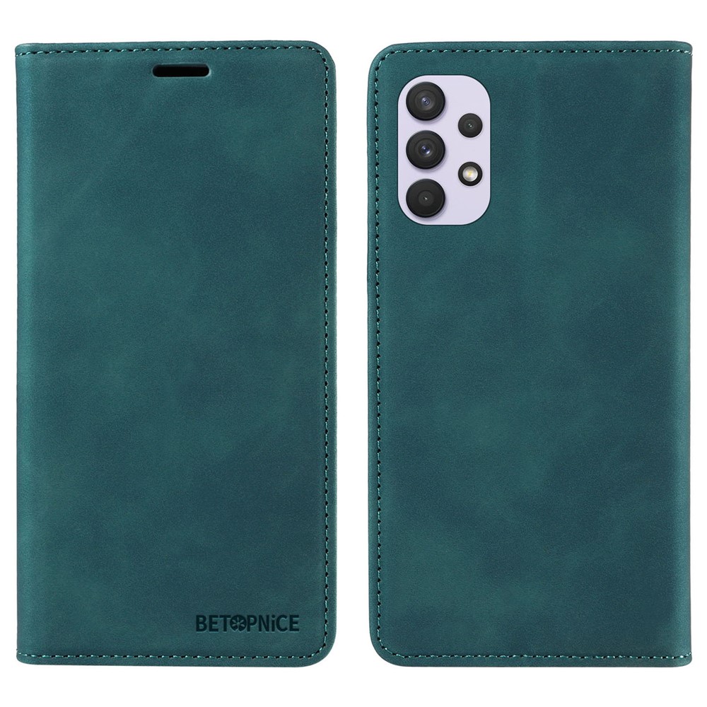 BETOPNICE 003 Phone Cover for Samsung Galaxy A32 4G (EU Version) RFID Blocking Wallet Leather Stand Case - Green