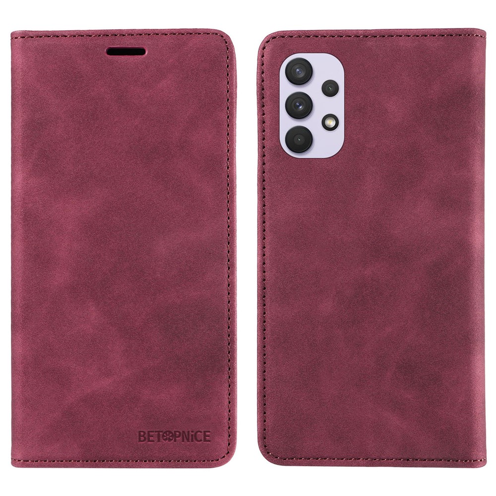 BETOPNICE 003 Phone Cover for Samsung Galaxy A32 4G (EU Version) RFID Blocking Wallet Leather Stand Case - Red