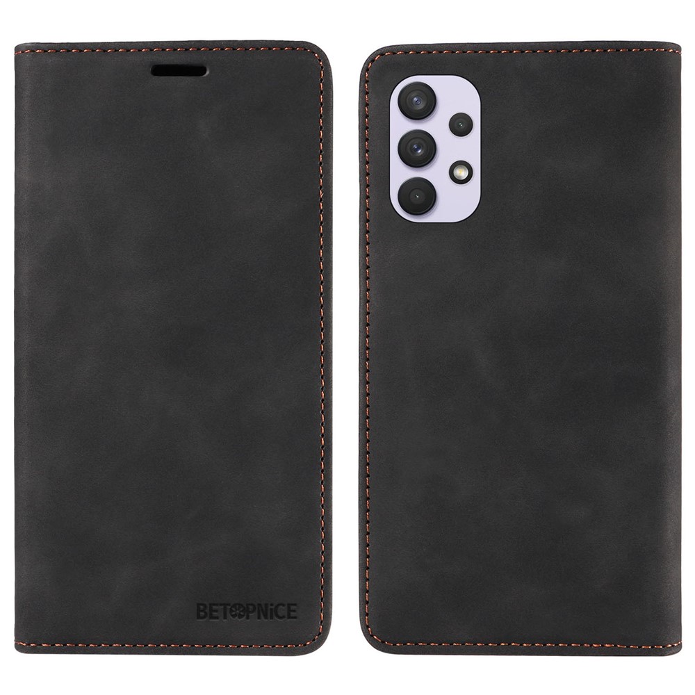 BETOPNICE 003 Phone Cover for Samsung Galaxy A32 4G (EU Version) RFID Blocking Wallet Leather Stand Case - Black