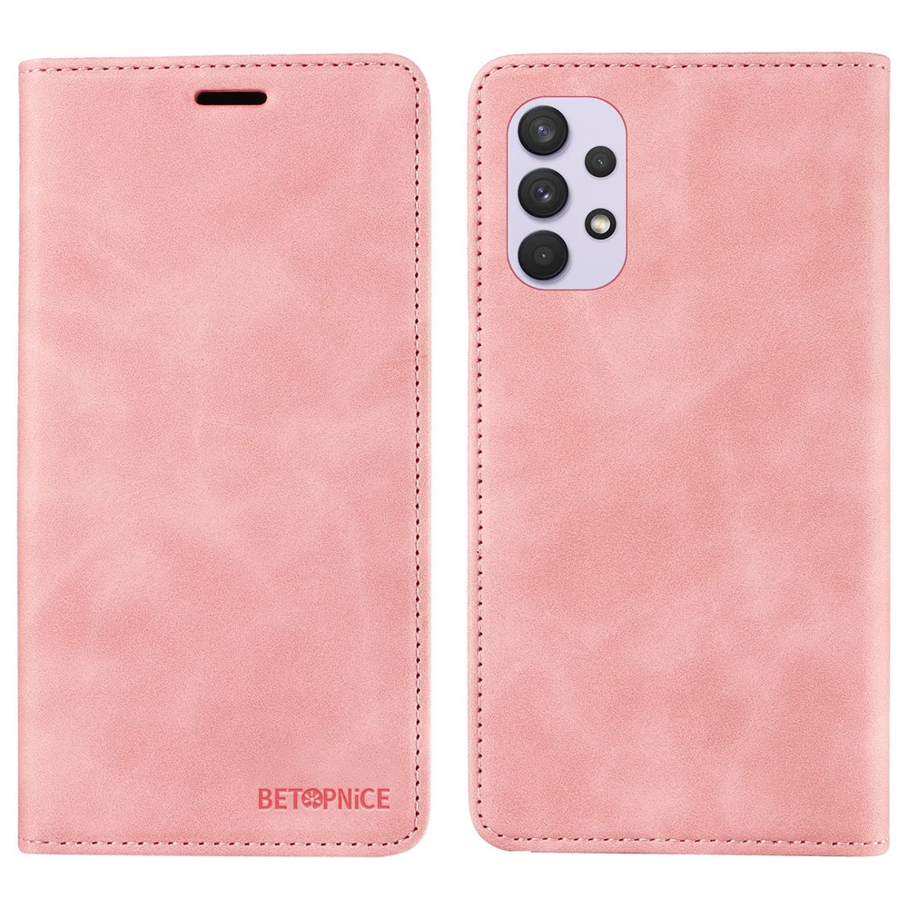 BETOPNICE 003 Phone Cover for Samsung Galaxy A32 4G (EU Version) RFID Blocking Wallet Leather Stand Case - Pink