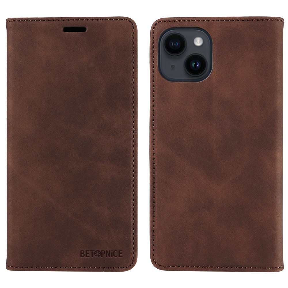 BETOPNICE 003 For iPhone 13 mini 5.4 inch Cell Phone Cover RFID Blocking Wallet Leather Stand Case - Brown