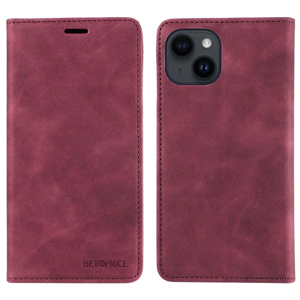 BETOPNICE 003 For iPhone 13 mini 5.4 inch Cell Phone Cover RFID Blocking Wallet Leather Stand Case - Red