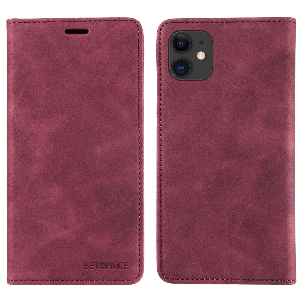 BETOPNICE 003 For iPhone 12 / 12 Pro 6.1 inch Cell Phone Cover Wallet Leather Stand RFID Blocking Case - Red