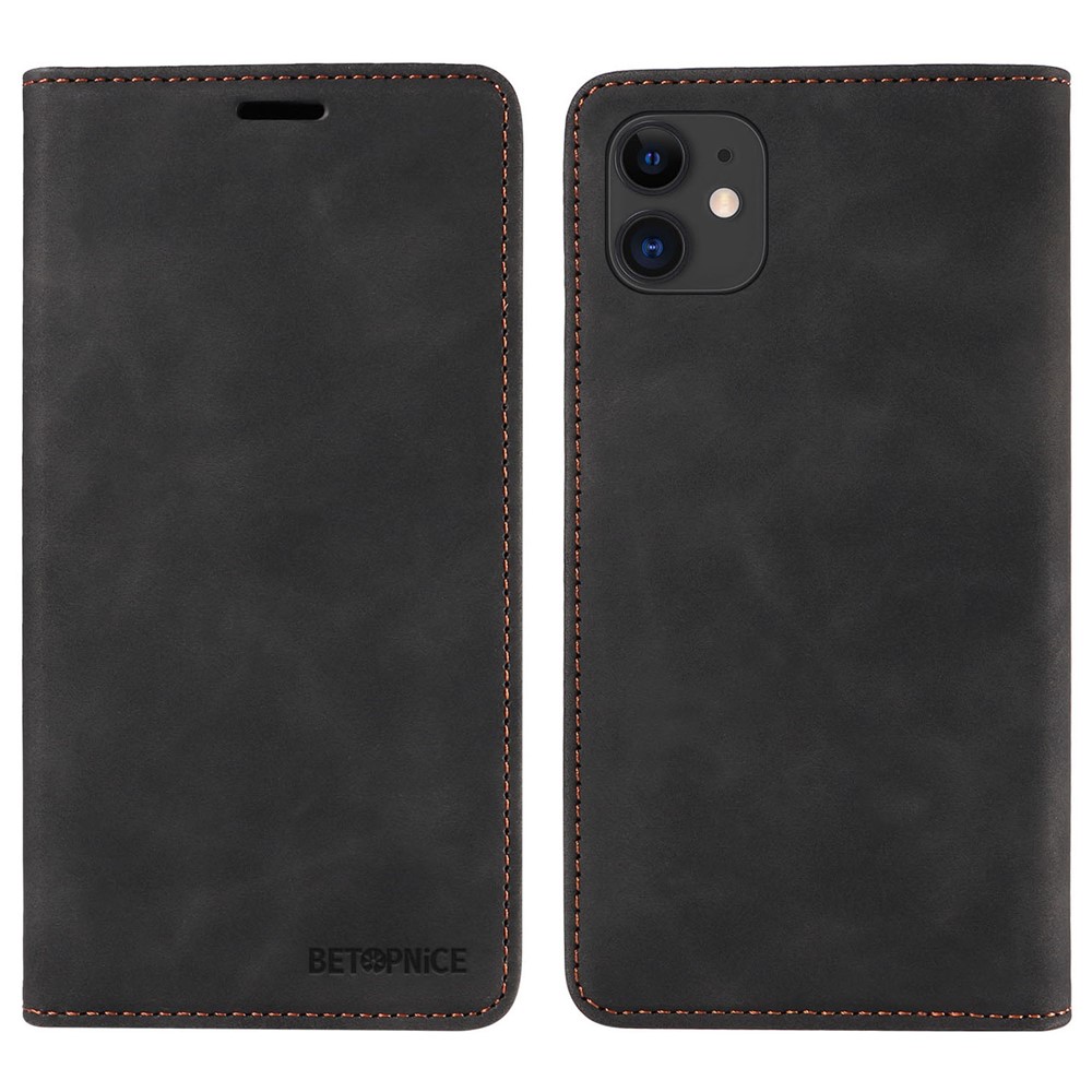 BETOPNICE 003 For iPhone 12 / 12 Pro 6.1 inch Cell Phone Cover Wallet Leather Stand RFID Blocking Case - Black