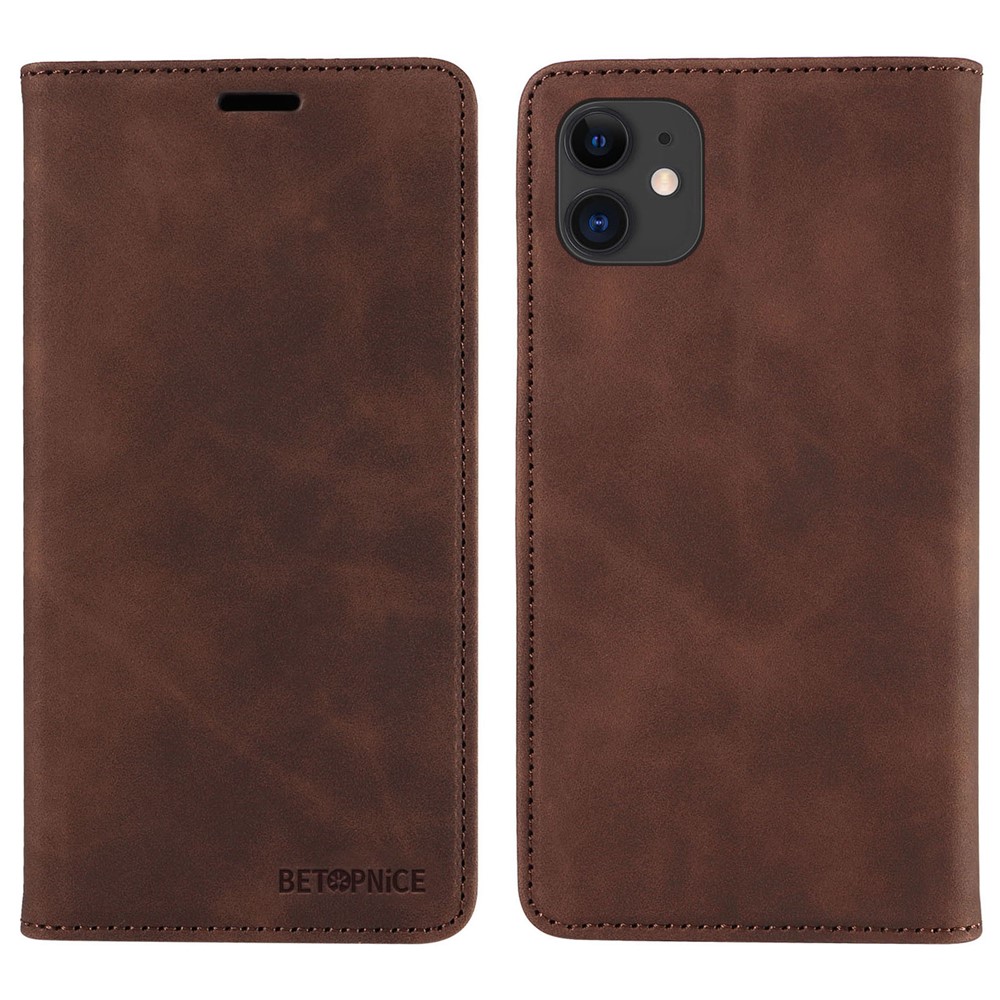 BETOPNICE 003 For iPhone 12 / 12 Pro 6.1 inch Cell Phone Cover Wallet Leather Stand RFID Blocking Case - Brown