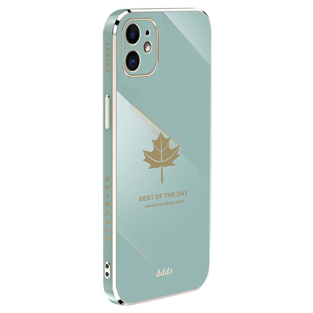 For iPhone 12 mini 5.4 inch Straight Edge TPU Cover 6D Electroplated Maple Leaf Phone Case - Green