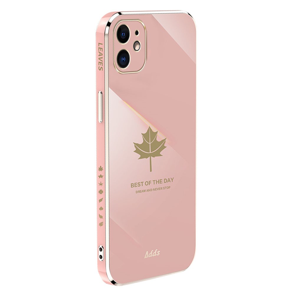 For iPhone 12 mini 5.4 inch Straight Edge TPU Cover 6D Electroplated Maple Leaf Phone Case - Pink