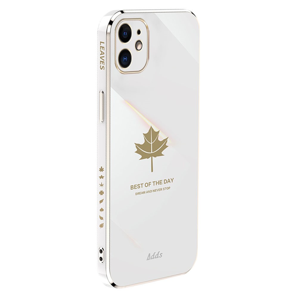 For iPhone 12 mini 5.4 inch Straight Edge TPU Cover 6D Electroplated Maple Leaf Phone Case - White