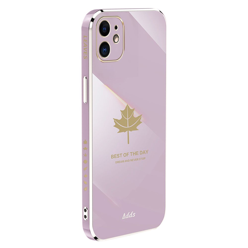For iPhone 12 mini 5.4 inch Straight Edge TPU Cover 6D Electroplated Maple Leaf Phone Case - Purple