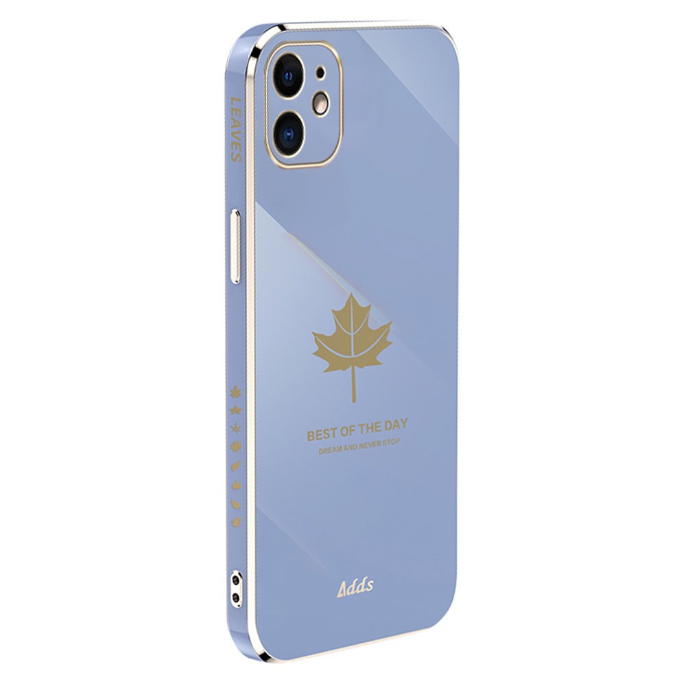 For iPhone 12 mini 5.4 inch Straight Edge TPU Cover 6D Electroplated Maple Leaf Phone Case - Grey Blue