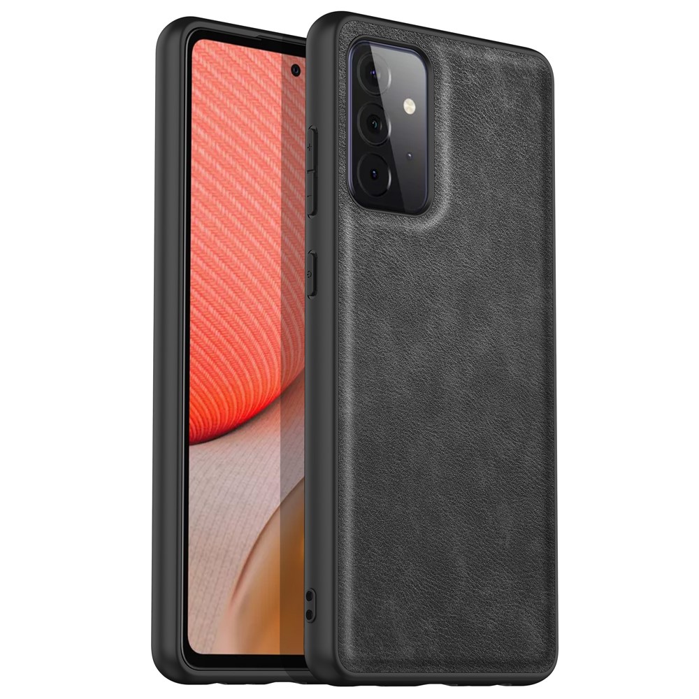 For Samsung Galaxy A72 4G / 5G Retro Phone Case PU Leather Coated TPU+PC Non-Slip Grip Cover - Black