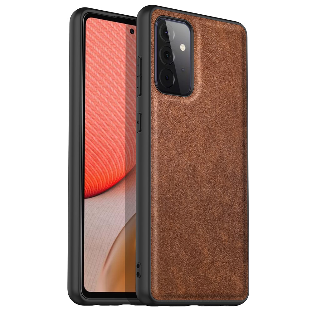 For Samsung Galaxy A72 4G / 5G Retro Phone Case PU Leather Coated TPU+PC Non-Slip Grip Cover - Brown