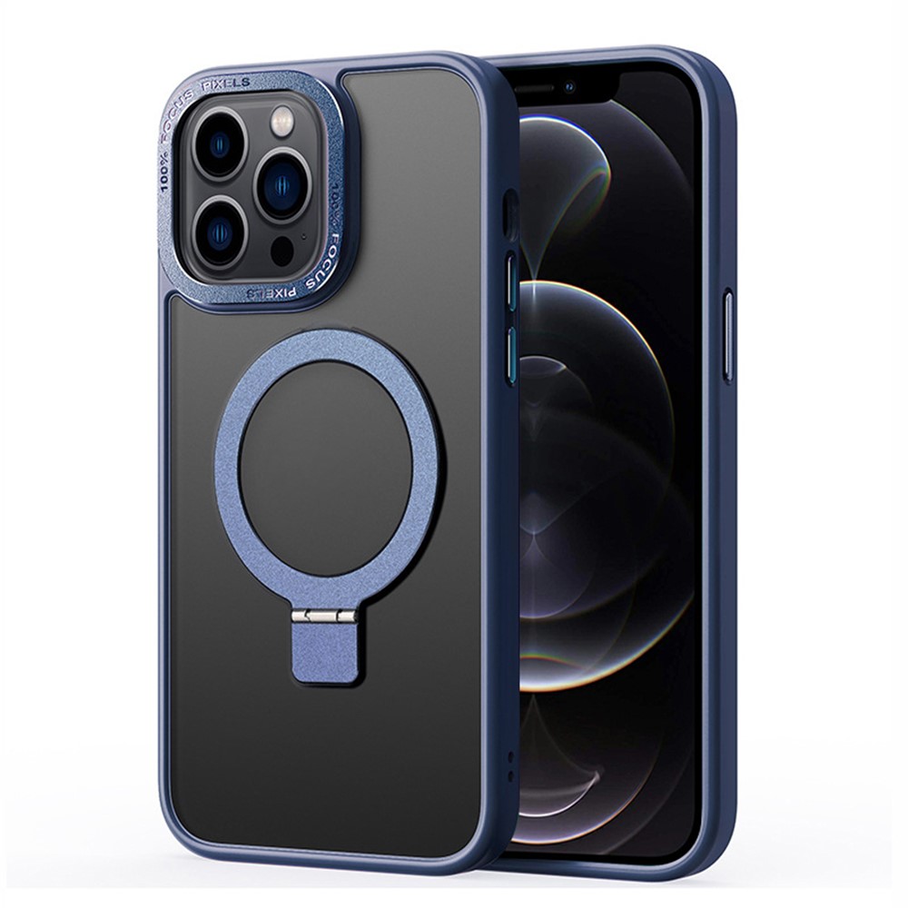 For iPhone 12 / 12 Pro Matte Phone Case Compatible with MagSafe TPU+PC Kickstand Magnetic Cover - Sapphire