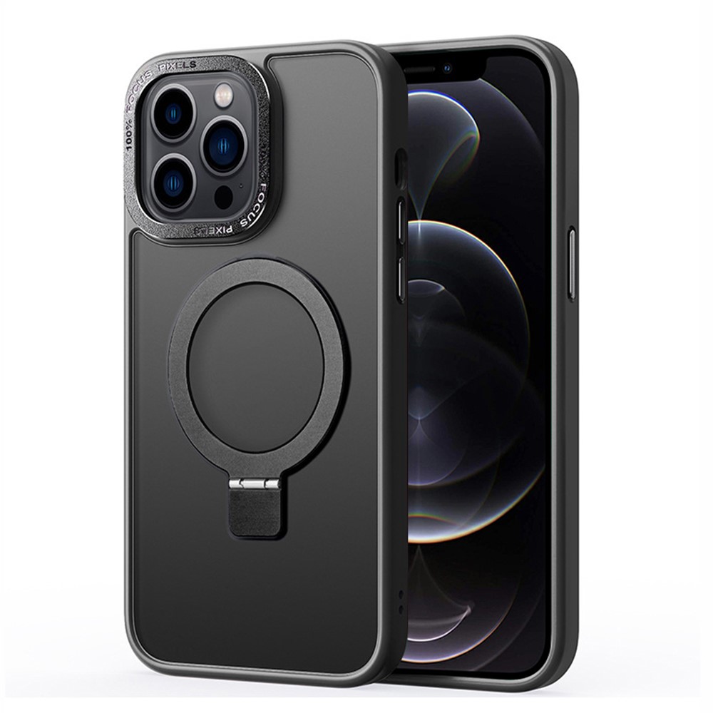 For iPhone 12 / 12 Pro Matte Phone Case Compatible with MagSafe TPU+PC Kickstand Magnetic Cover - Black