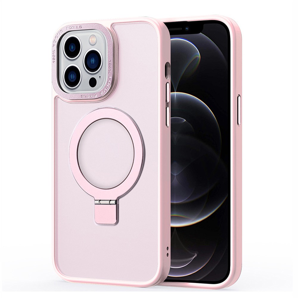 For iPhone 12 / 12 Pro Matte Phone Case Compatible with MagSafe TPU+PC Kickstand Magnetic Cover - Pink