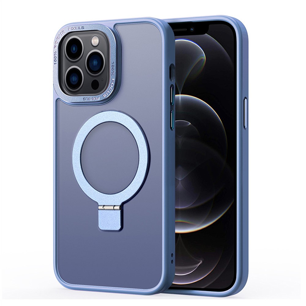 For iPhone 12 / 12 Pro Matte Phone Case Compatible with MagSafe TPU+PC Kickstand Magnetic Cover - Blue